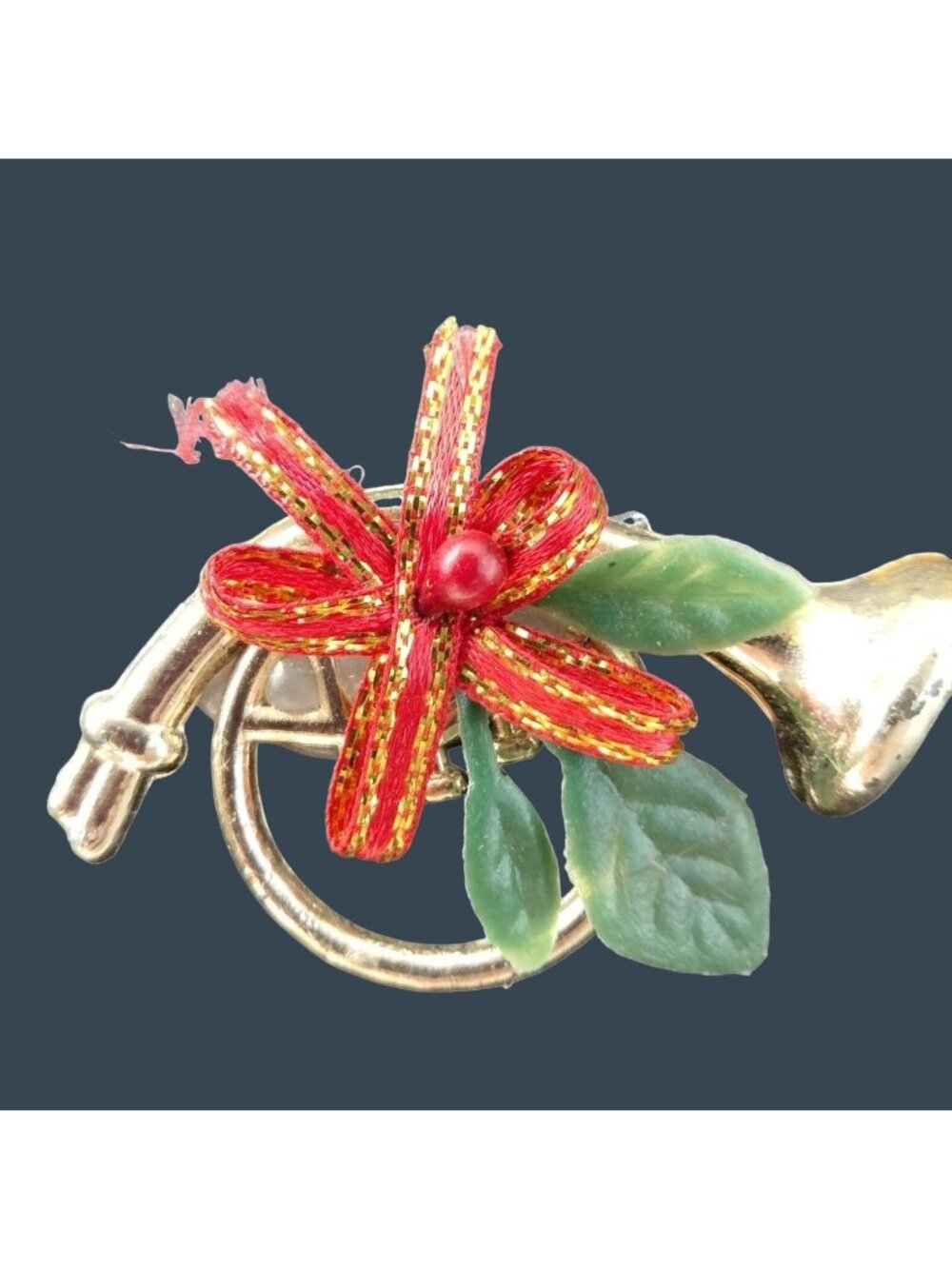 French Horn Christmas Pin Brooch Holiday Jewelry